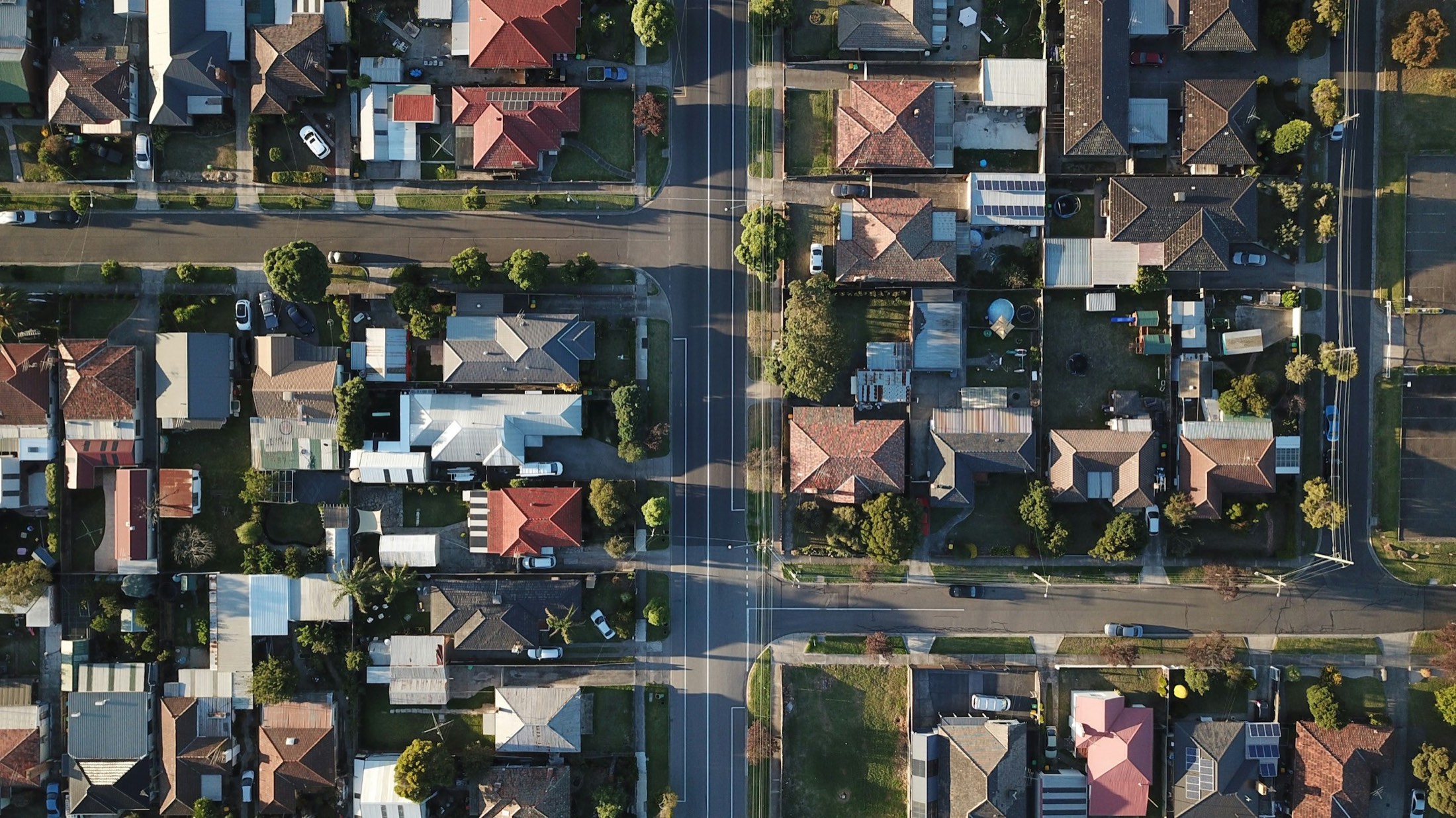 Aerial view of rooftops in an Australian suburb