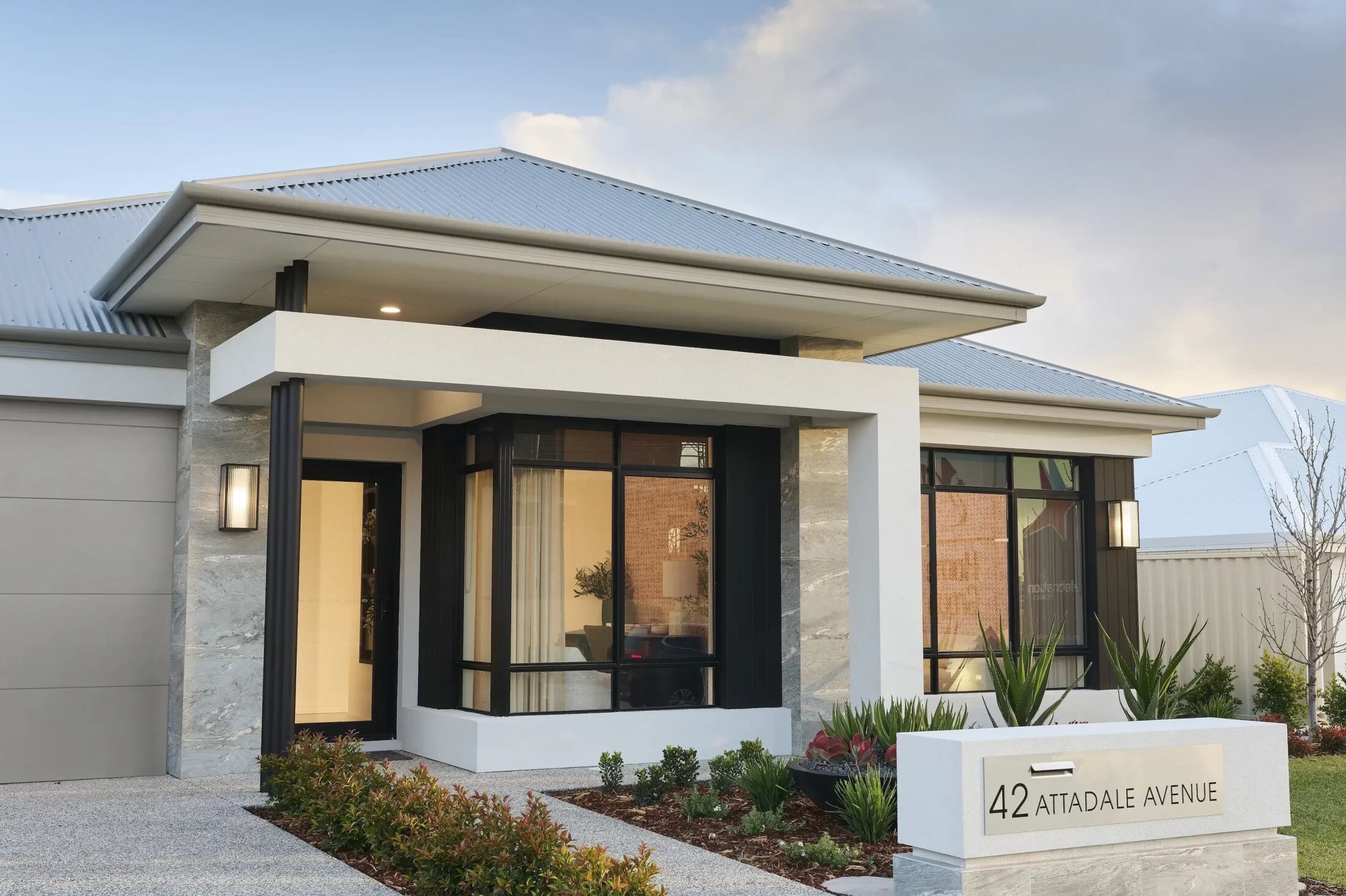 The front of a new single-storey display home in Perth